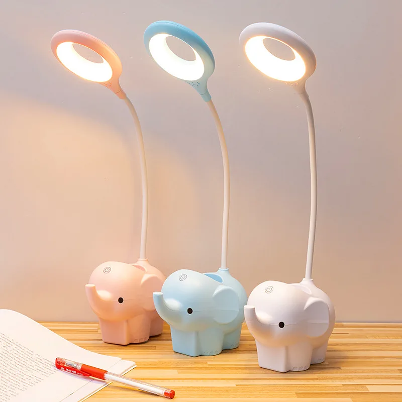 Cartoon Cute Creative Elephant LED Table Lamp USB Powered Light Three Color Temperature Learning Table Lamp Eye Protection Lamp