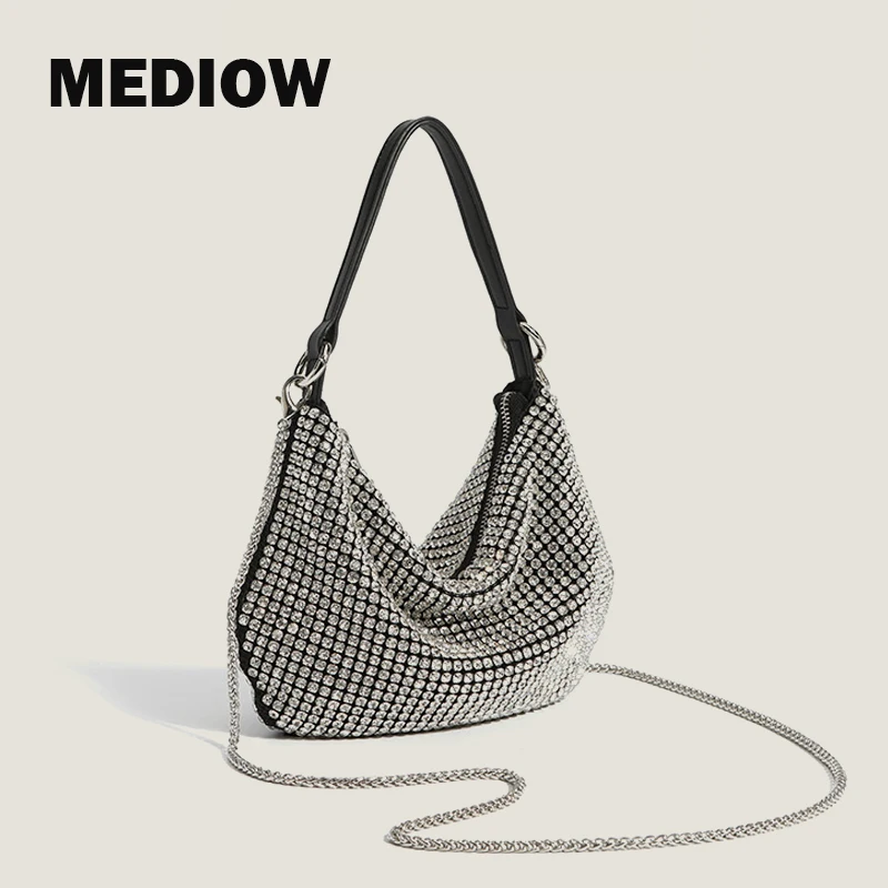 

MEDIOW Handbags For Women Luxury Designer Evening Bags And Purses 2023 New In Hollow Imitation Diamond Inlay Crossbody Bag Small