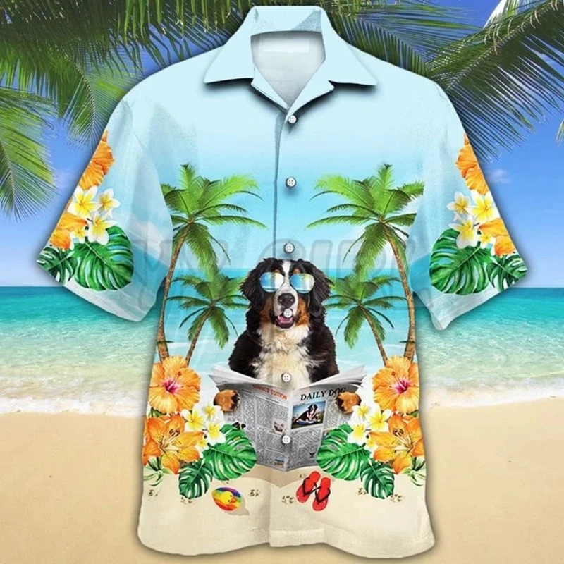 Bernese Mountain Beach Hawaiian Shirt 3D All Over Printed Hawaiian Shirt Men's For Women's Harajuku Casual Shirt Unisex