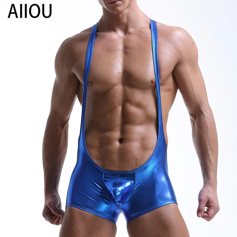 

Sexy Men's Faux Latex Leather Bodybuilding Undershirt Shaper Wrestling Singlet Gay Sissy Exotic Men Underwear Tight Nightwear