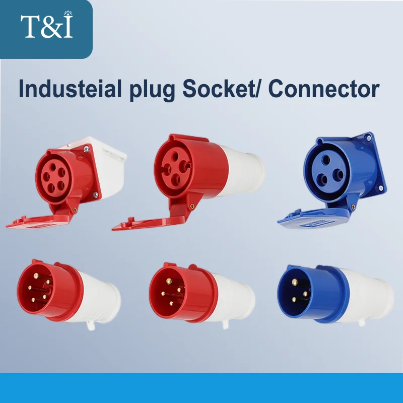 

T&I Industrial Plug And Socket Waterproof Connector Ip44 16A/32A 3-4-5Pin Wall Mount Electrical