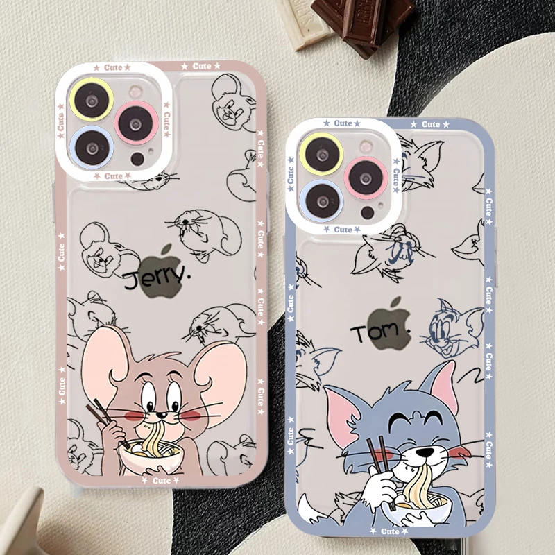 

Cartoon Cute Cat Mouse Phone Case For iPhone 11 12 13 14 Mini Pro Max XR X XS TPU Clear Case For 8 7 6 Plus SE 2020