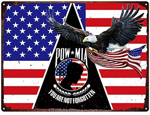 

Американские флаги Pow Mia Eagle, жестяные знаки, все прислали некоторым подаркам, вы не забыли, военный флаг ветеранов, баннер, металлический зна...
