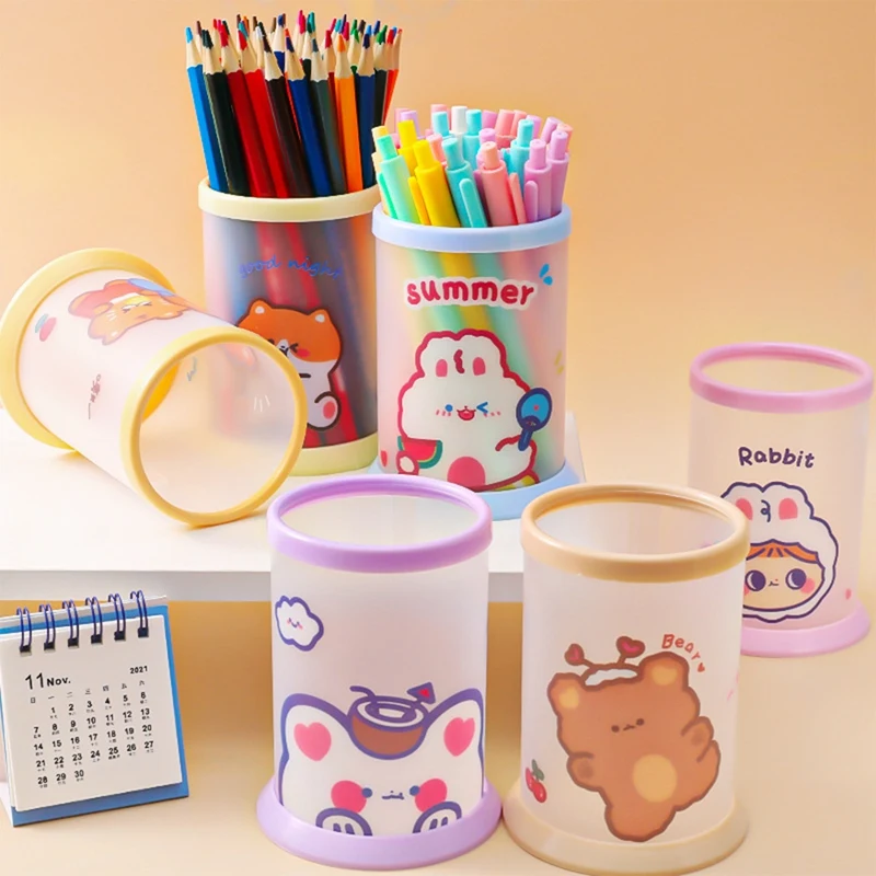 

Kawaii Pen Holder Creative Round Folding Pen Storage Box Office School Supplies Stationery Makeup Brush Desktop Organizer Gift
