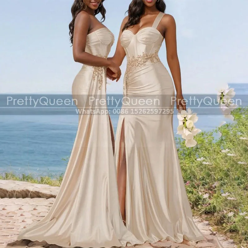 Раструб на одно плечо Длинные платья подружки невесты Индивидуальные аппликации