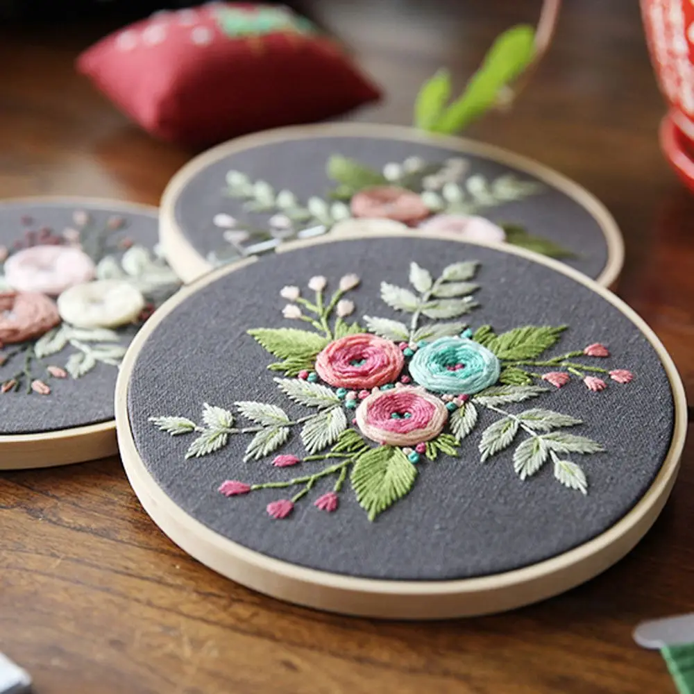 

DIY Embroidery Flower Handwork Needlework for Beginner DIY Crafts Cross Stitch Kit Ribbon Painting Embroidery Hoop Home Decor