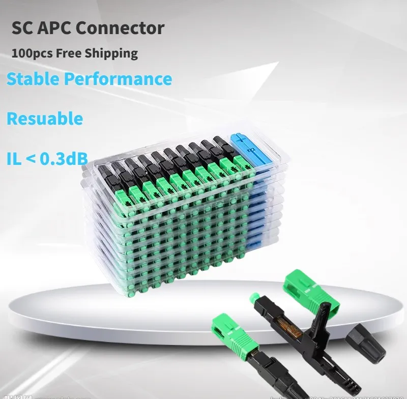 Fiber Optic SC APC Fast Connector Single Mode Fiber Optic Adapter FTTH Fiber Quick Connector Field Assembly
