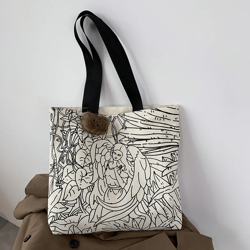 

Fashion Women Canvas Shoulder Bags Large Capacity Zipper Ladies Shopping Bag Students Girls Casual Purse Book Tote Handbags
