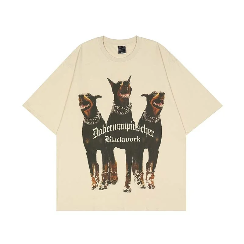 

Mens Oversized T Shirt Streetwear Hip Hop Letter Dog Print Tshirts Harajuku Casual Pure Cotton 2023 Summer Man Short Sleeve Tees