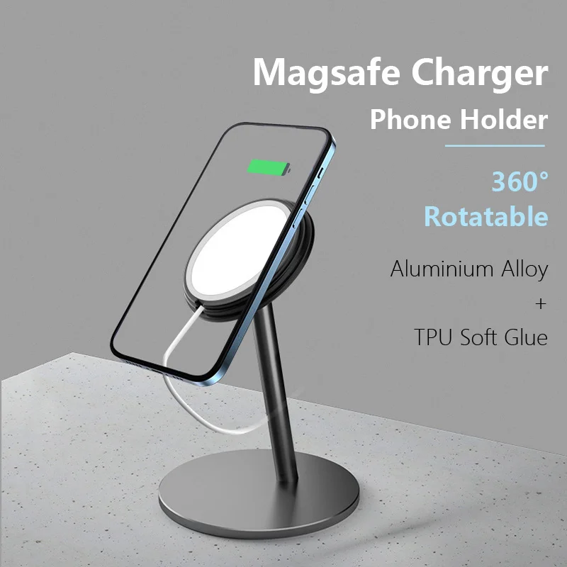 

Magsafe Holder Phone Charger Aluminium Alloy Bracket For IPhone 12mini 12 Pro Max Rotation Magnetic Wireless Fast Charging Stand