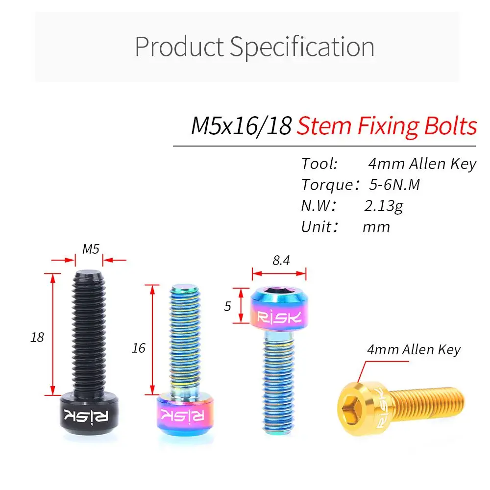 1Set Bicycle Headset Stem Bolt Screw For MTB Road Bike Seat Post Clamp Seatpost Collar Titanium M5x16/18mm Allen Hex Head - купить по