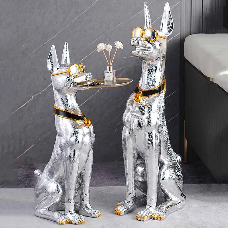 

Electroplated Doberman Statue Dog Sculpture Modern Art Resin Home Living Room Decoration Ornaments Tray Storage Animal Figurines