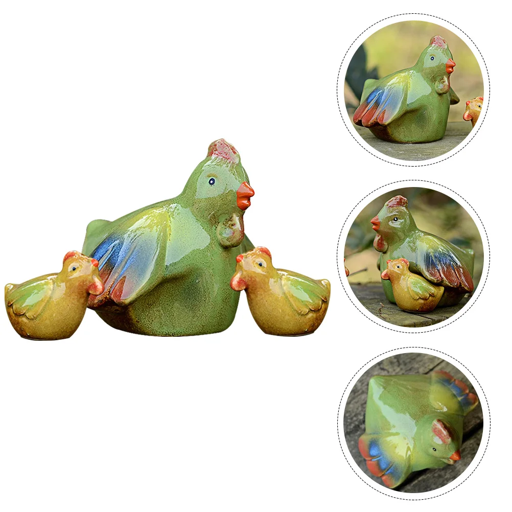 

3pcs Chicken Family Set Ceramic Figurines Farm Porcelain Figure Miniature Rooster Set Statue Tiny Hen White Clay Decor Gift