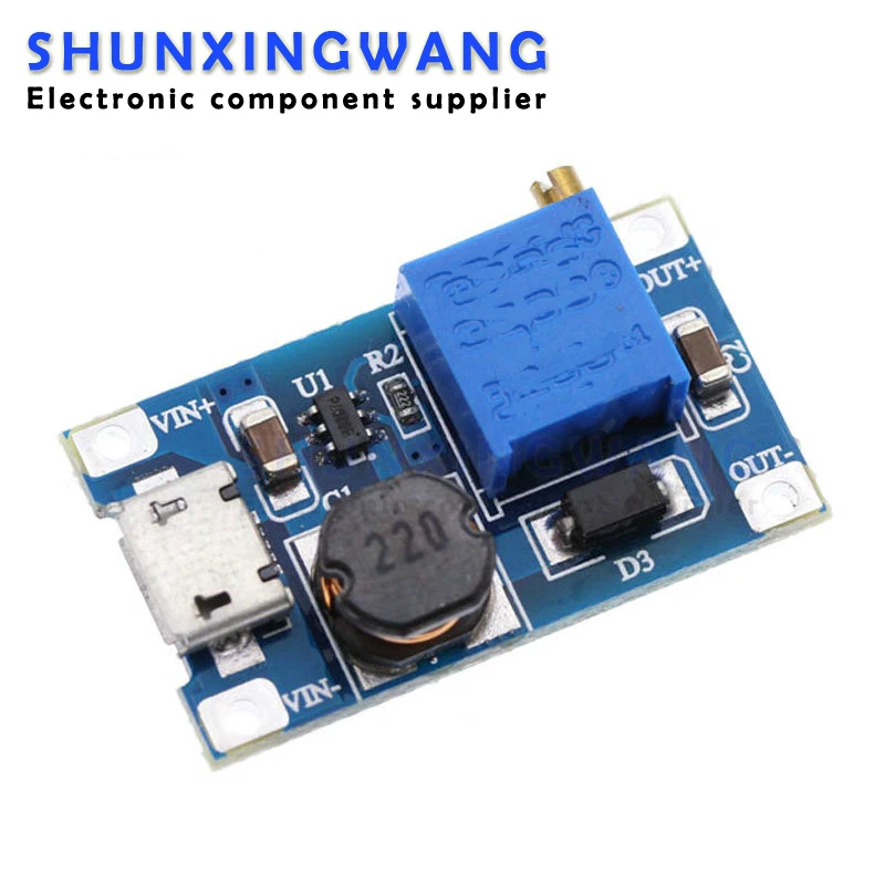 

5pcs/lot MT3608 2A DC-DC Step Up Converter Booster Power Supply Module with MICRO USB MAX output 2V-24V to 5V 9V 12V 28V for DIY