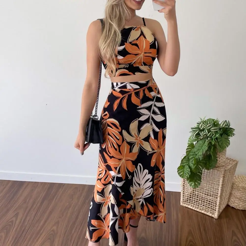 

Comfortable 2Pcs/Set Comfy High Waist Sling Top Skirt All-match Skirt Suit Sleeveless Women Clothes