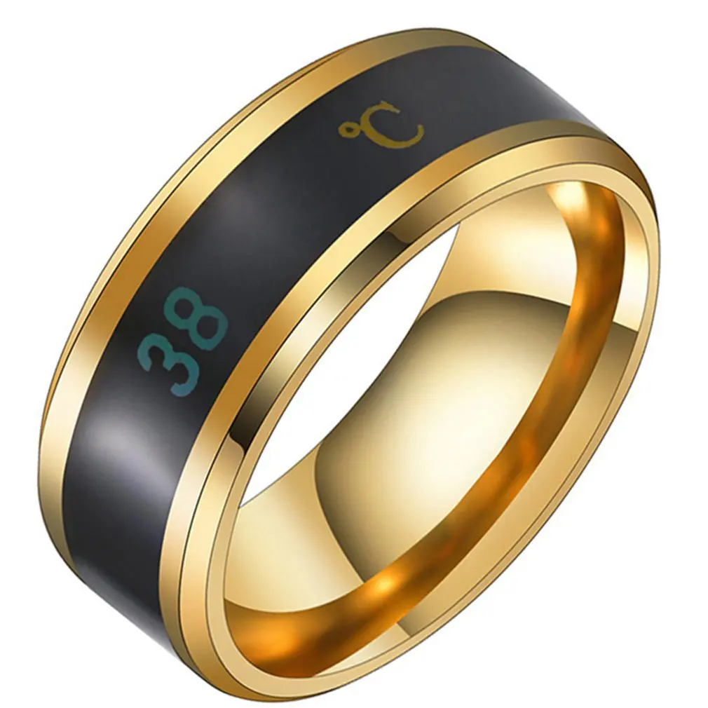 

Multifunktionale Wasserdichte Intelligente Smart Temperatur Paar Ring Titan Stahl Finger Schmuck Fingertip Temperatur Gefühl