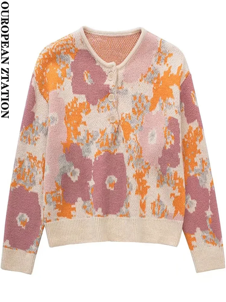 

Женский жаккардовый вязаный свитер с цветочным принтом 2022, винтажный свободный женский пуловер с длинным рукавом, шикарные топы