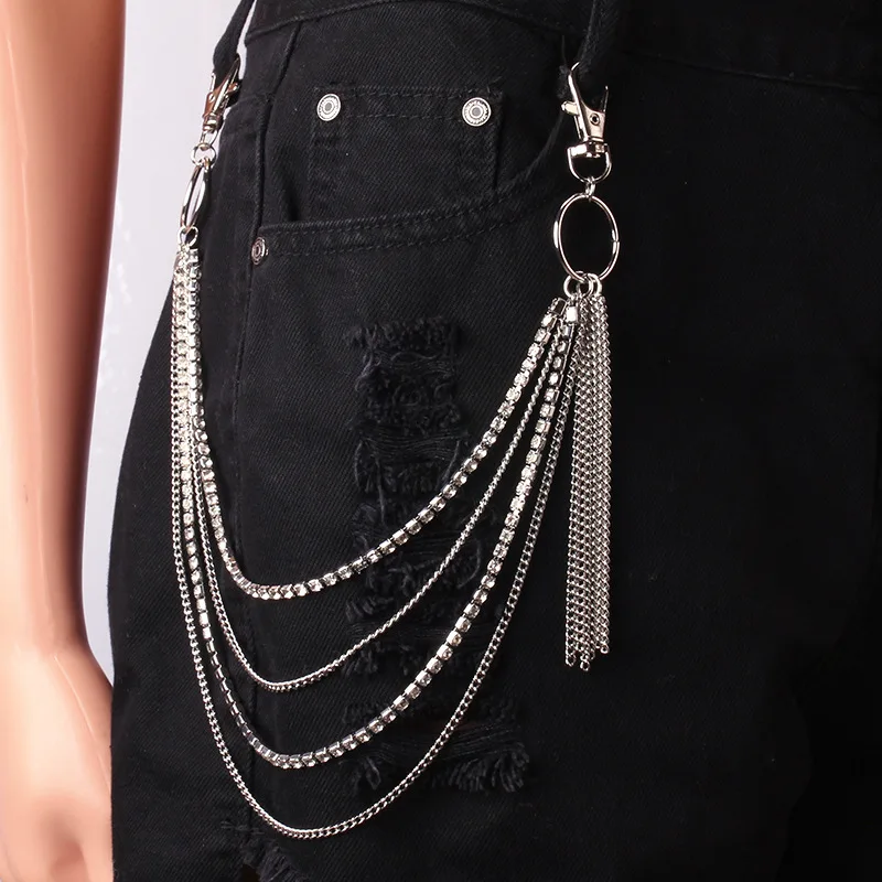 

Women Fashion Belt Hip High Waist Gold Silver Narrow Metal Chain Chunky Fringes Crystal Diamond Waist Chain Clothing Accessories