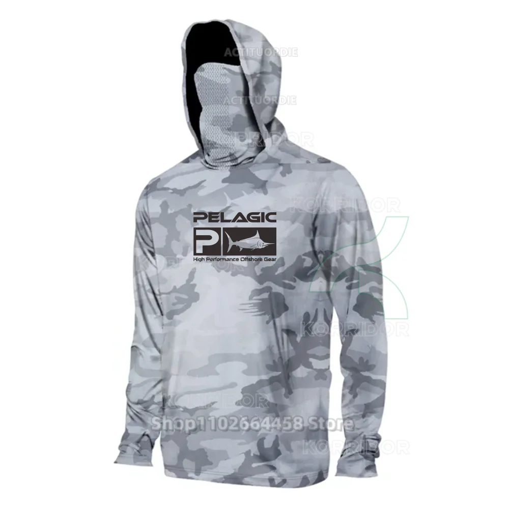 

Pelagic Fishing Shirt Summer Long Sleeve UPF 50+ Quick Dry Breathable Hooded Mask Fishing Clothes Sun Protection Fishing Apparel