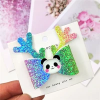 1 piece christmas deer bow tie barrette hairpins clip ornaments panda baby girl summer hair accessories for women clothing set