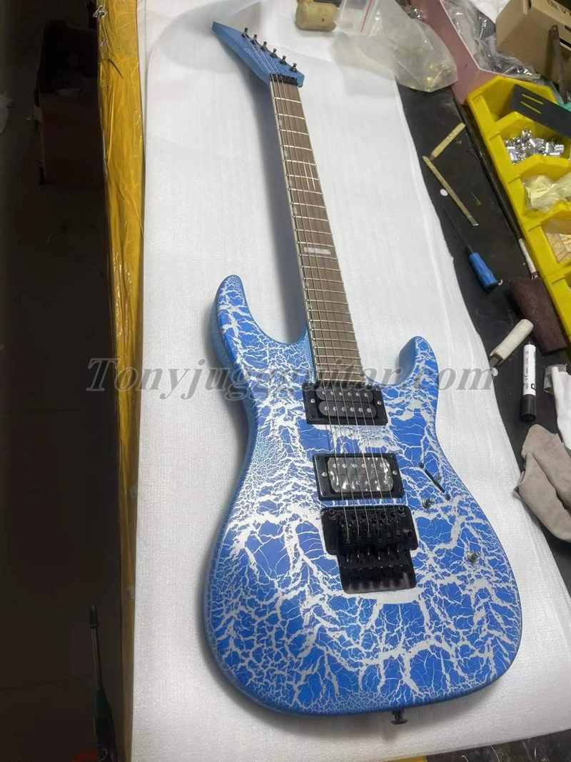 

Custom Shop bule red black explosive Frost Byte Crackle finishes Electric Guitar，Floyd Rose Tremolo, Black Hardware