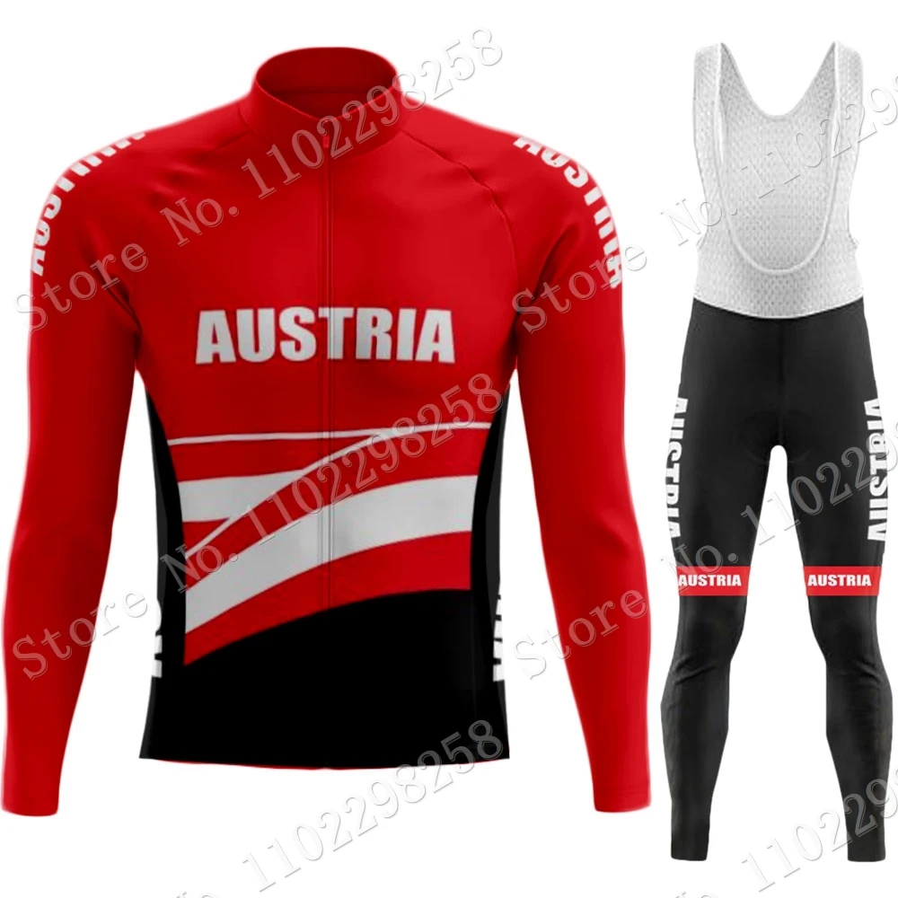

Winter Austria 2022 National Team Cycling Jersey Set Clothing Suit Long Sleeve MTB Men Bike Road Pants Bib Ropa Ciclismo Maillot