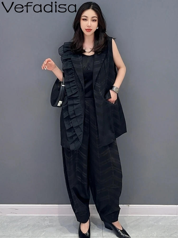 

Vefadisa 2023 Summer New Women Set Personalized Sleeveless Suit Vest Casual Pants Trendy Girl Fashion Two Piece Set ZY1142