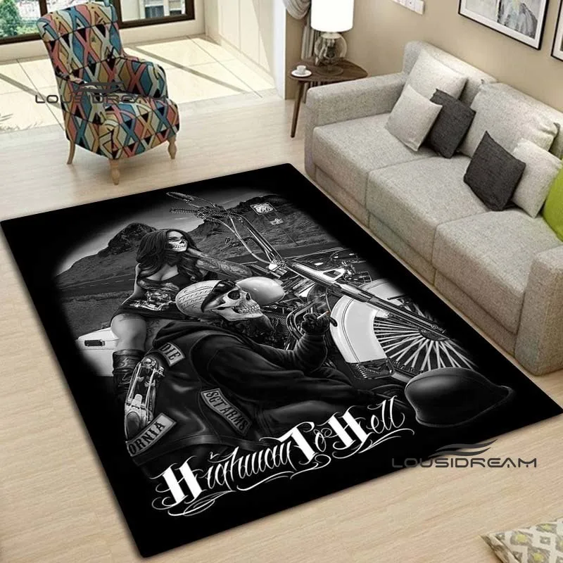 Skeleton Motorcycle Carpet and Rug Ride or Die Skull flannel Living room Bedroom Large area soft rug Home Children floorMat |