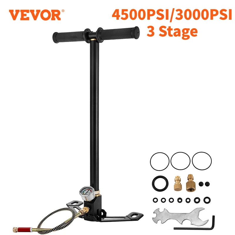 VEVOR  3 Stage PCP Pump 30MPa 4500PSI W/ Pressure Gauge Air Hand Stirrup Pump for Pistols, Rifles, Air guns, Car Bicycle Hunting трехступенчатый насос PCP 30MPA 4500PSI W / манометр пневматический ручной хомут для пист