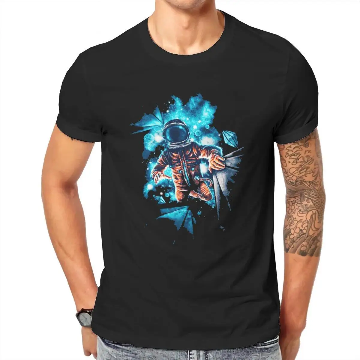 Astronaut Men's T Shirt Space Vintage Tees Short Sleeve Round Collar T-Shirt 100% Cotton Adult Tops