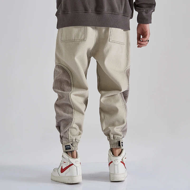 

Corduroy Patchwork Casual Pants Hip Hop Cargo Trousers Men Clothing Streetwear Korean Velcro Joggers Fashion Sweatpants Male