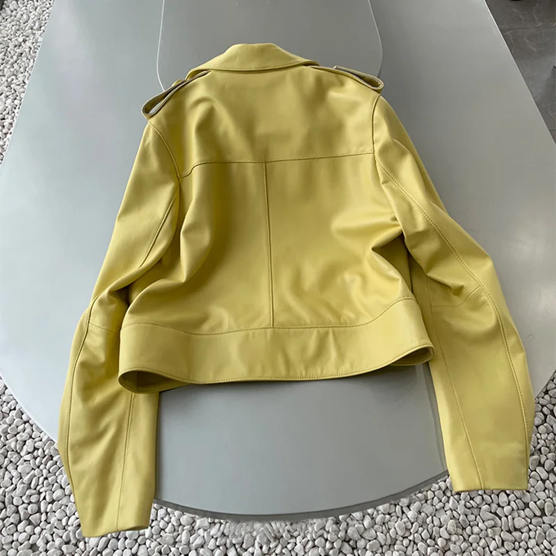 Lady Real Leather Jackets Crop Solid Zipper Bomber Coats Genuine Sheepskin Biker Jacket Short Coat Pocket Fashion Autumn ZM4047