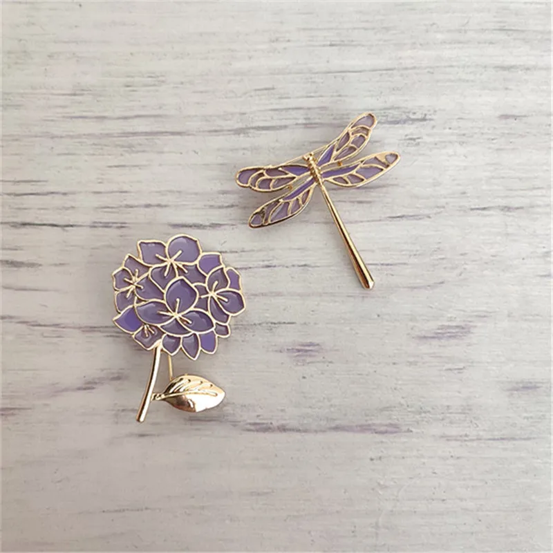 

Purple Lilac Dragonfly Enamel Pin Spring Scarf Brooch Bag Clothes Lapel Pin Elegant Flower Jewelry Gift for Wife Lover