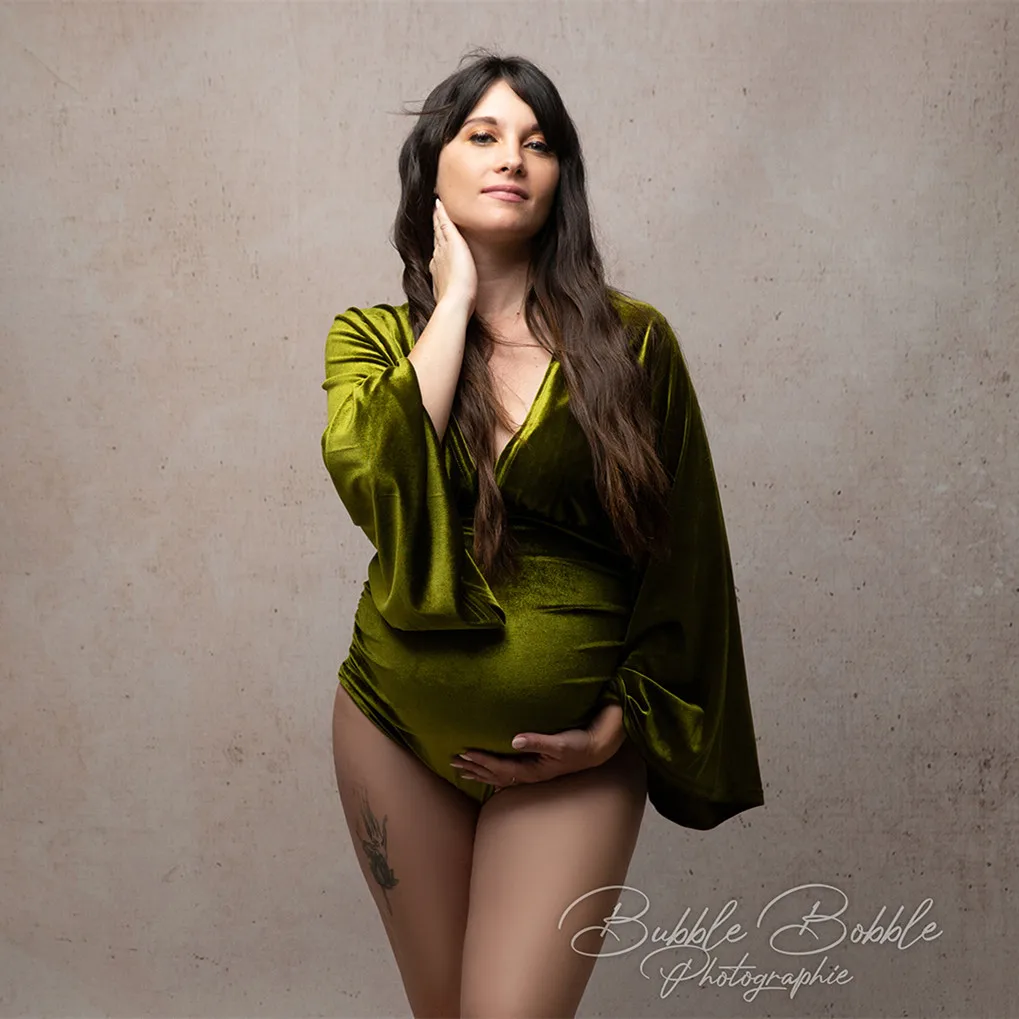 Boho Velvet Maternity Photography Bodysuit Stretchy Velvet Pregnancy Photo Shoot Bodysuits enlarge