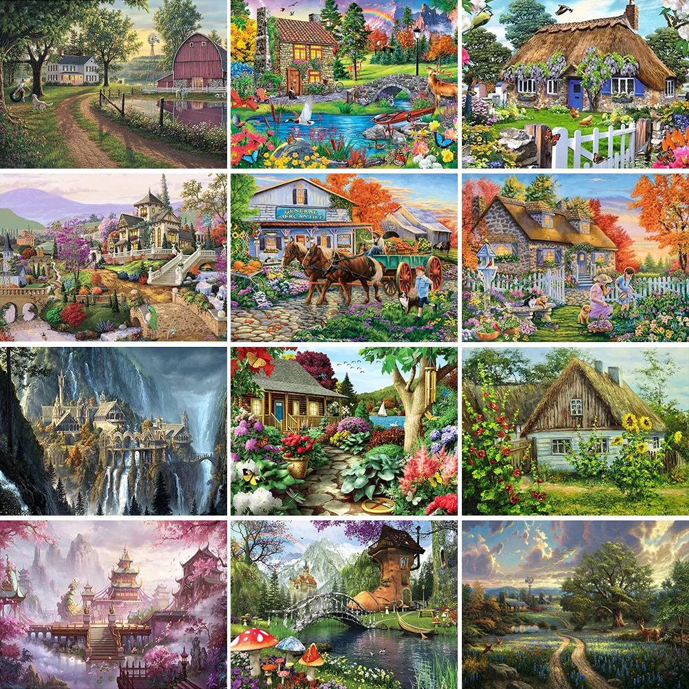 

5D DIY Full Drill Diamond Drawing House Cross Stitch Embroidery Rhinestones Mosaic Kits Home Wall Decoration Gift