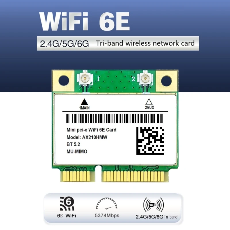 WiFi6E Wifi Card AX210HMW Mini PCI-E Network Card AX210 HMW WIFI 6E 5G Tri-band Wireless Network Card 5374Mbps K1KF