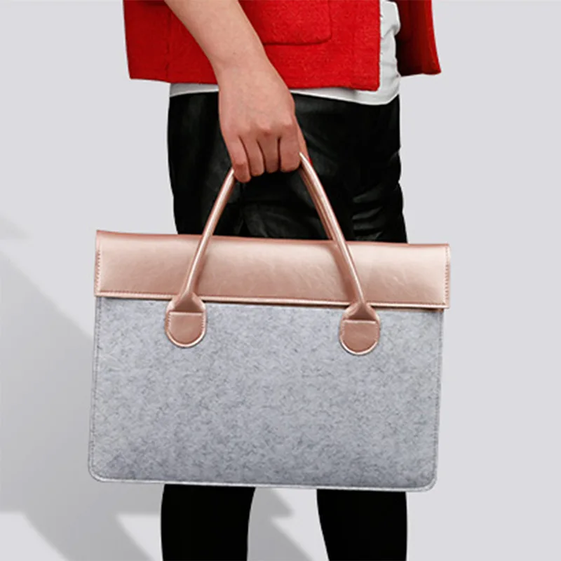 

Felt PU Leather Laptop Handbag for Macbook Air/pro 13.9 Huawei Matebook Xiaomi Dell Lenovo 14 15.6inch Notebook Bag Briefcase