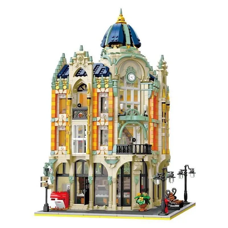 Corner Post Office Model Building Blocks City Street View Modular MOC Bricks Urban Scene Construction Set Gift Toy for Children