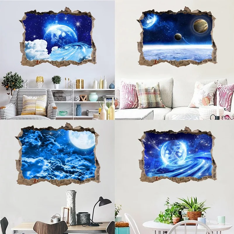 

New 3D Fantasy Planet Star Space Wall Stickers Home Living Room Bedroom Decorative Painting Background Poster Removable