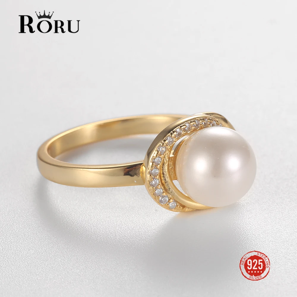 

Кольцо RORU из настоящего серебра 925 пробы, 8 мм, черные/белые круглые жемчужные бусины с блестящим цирконием ААА для женщин, подарки для жены н...