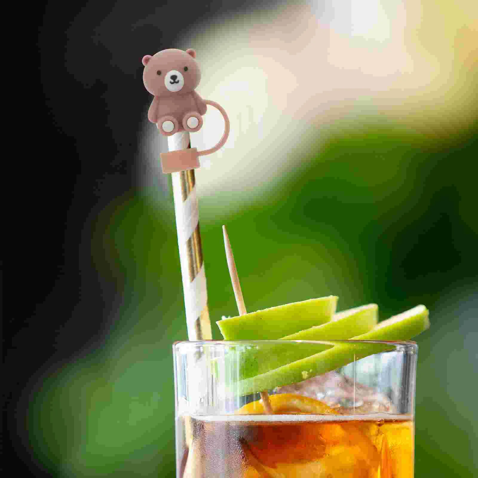 

3pcs Drinking Straw Covers Straw Caps Straw Bear Caps Drinking Straw Caps
