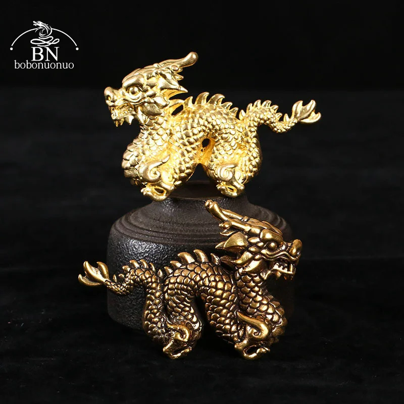 Pure Brass Zodiac Dragon Ornaments Figurines Miniatures Lucky Beast 3D Statue Desktop Decorations Crafts Accessories Home Decors