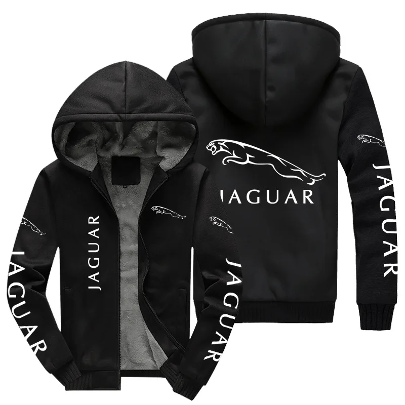 

New Winter Men Jaguar Logo Hoodies Fashion High Quality Long Sleeve Jacket Casual Zipper Wool Liner Fleece Sweatshirts Coat