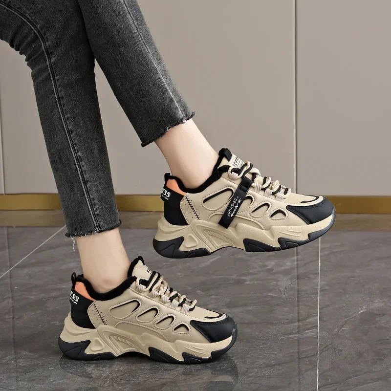 Женские массивные кроссовки зимние теплые повседневные прогулочные туфли на