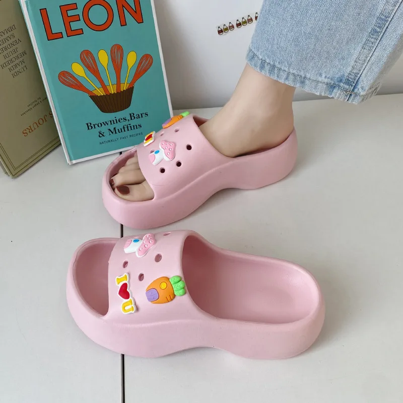 Platform Pink Shoes for Women 2023 Summer Hollow Out Slippers Womens Thick Sole EVA Mules Girls Thick Bottom Leopard Shoes