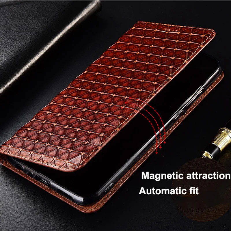 rhombus texture genuine leather case for infinix smart 5 6 pro smart hd 2021 zero 5g cowhide magnetic flip cover phone shell free global shipping