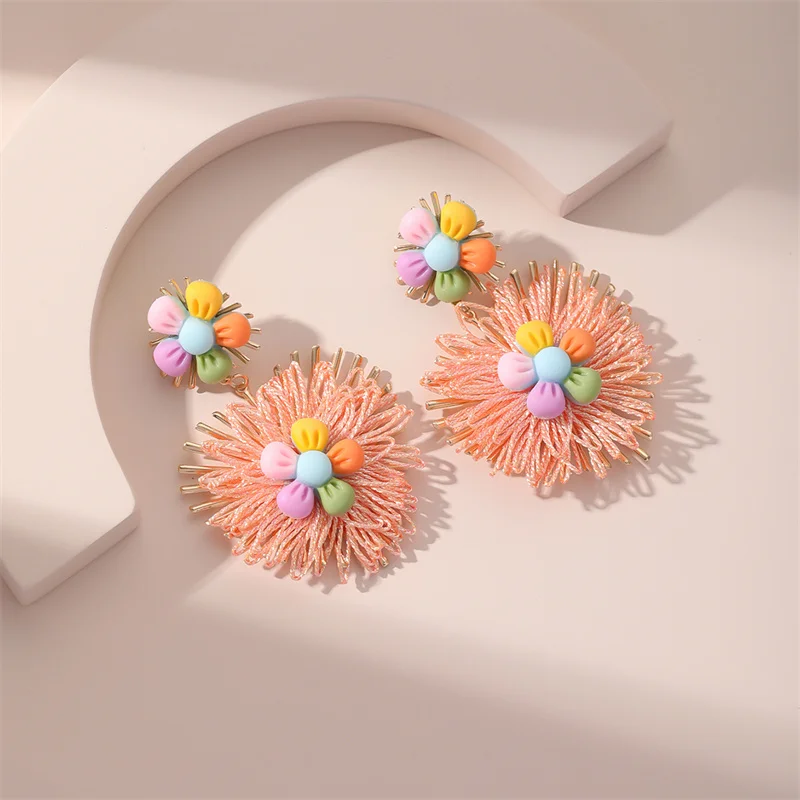 

New Arrival Women Manual Creative Make Flowers Shape Drop Earrings Fashion Candy Colors Exquisite Dangle Earrings Cute Jewelry