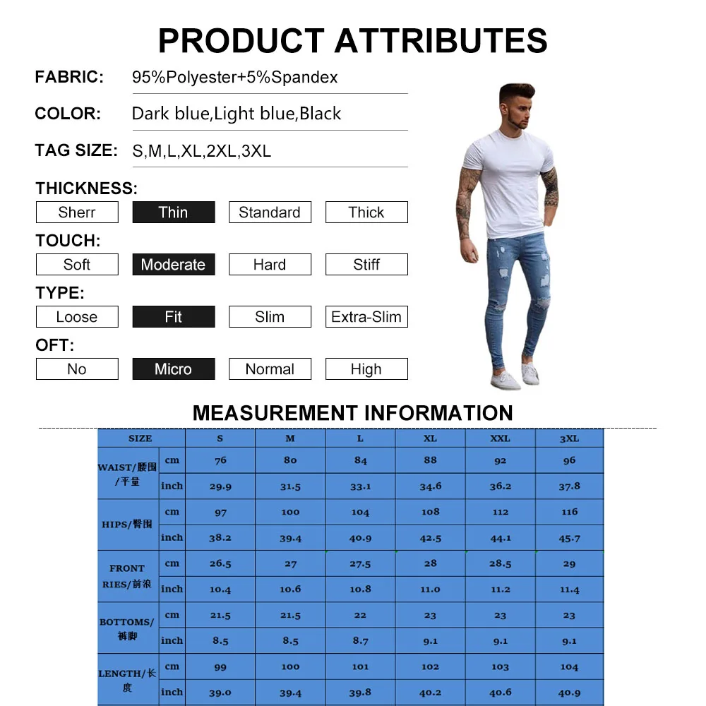 High Waist Men Jeans Ripped Skinny Tight Denim Pants Causal High Streetwear Zipper Fly Personality Slim Fit Male New Pencil Jean