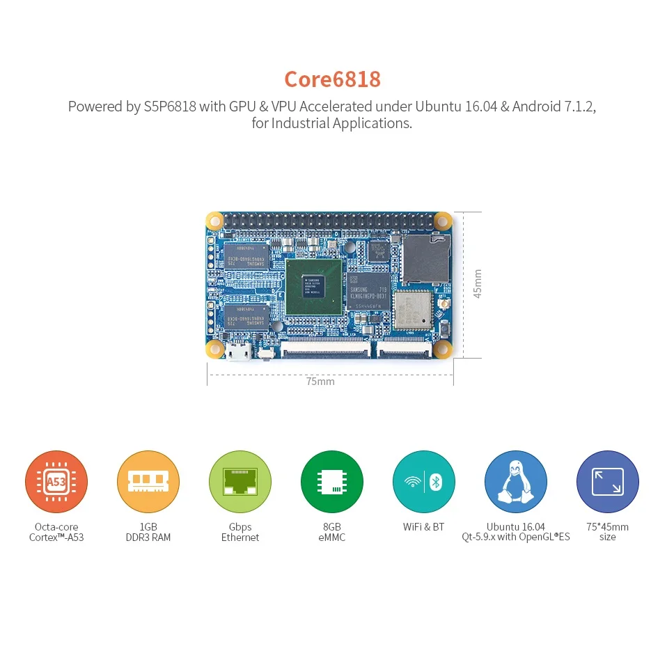 Открытый + Pi Core6818 (1 ГБ ОЗУ и 8 eMMC) графический процессор VPU S3P6818 Qcta Cortex-A53 Up1 4 ГГц Wi-Fi