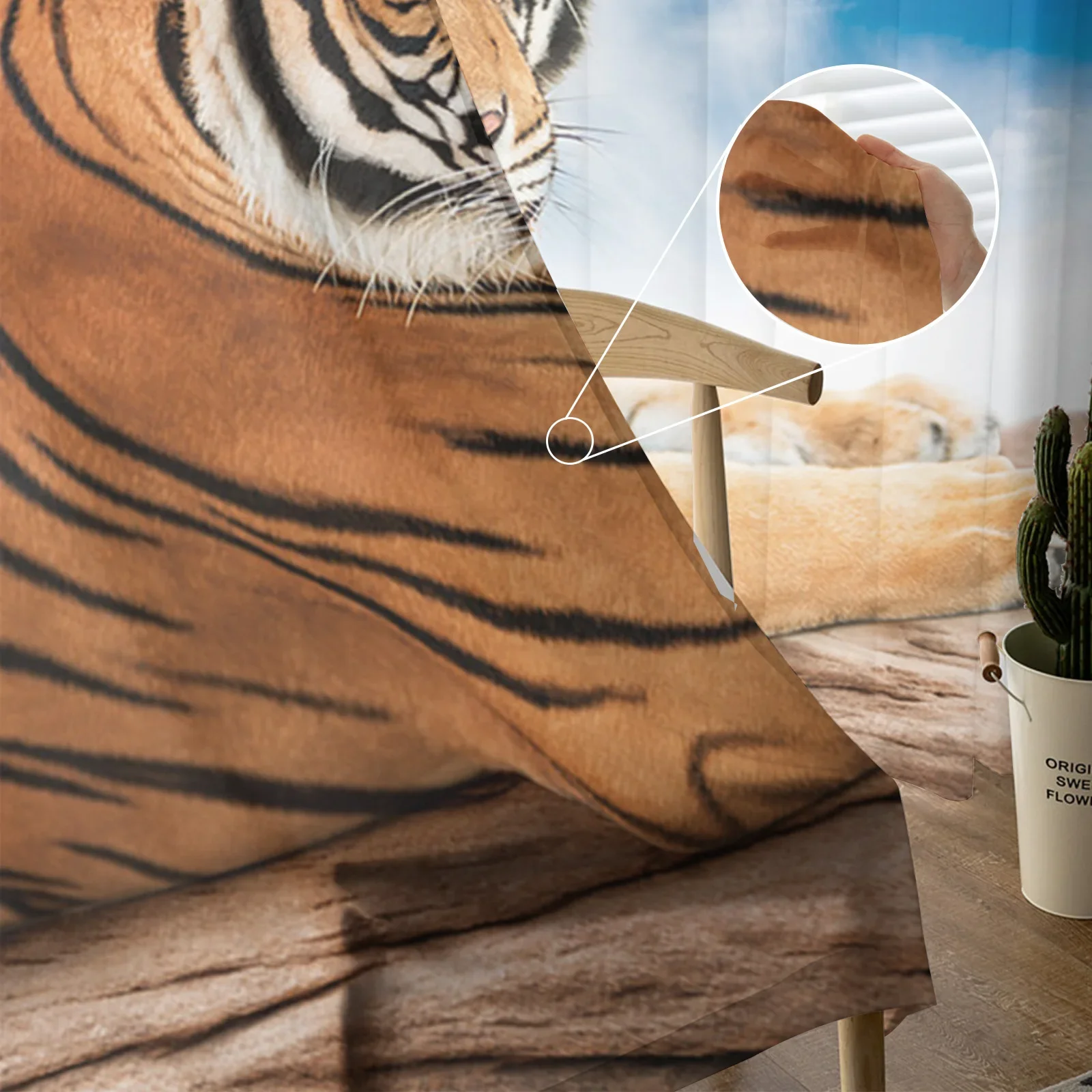 Шифоновые шторы с изображением голубого неба и тигра